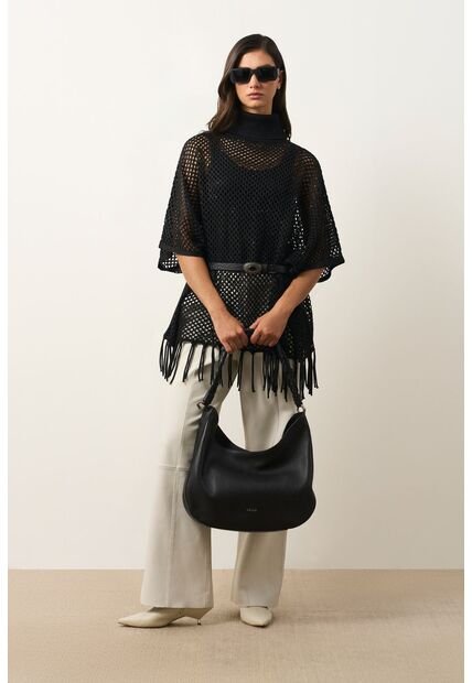 Poncho Lyra Tejido Para Mujer Flecos Poncho Lyra Tejido Para Mujer Flecos Negro Perlado L VÉLEZ