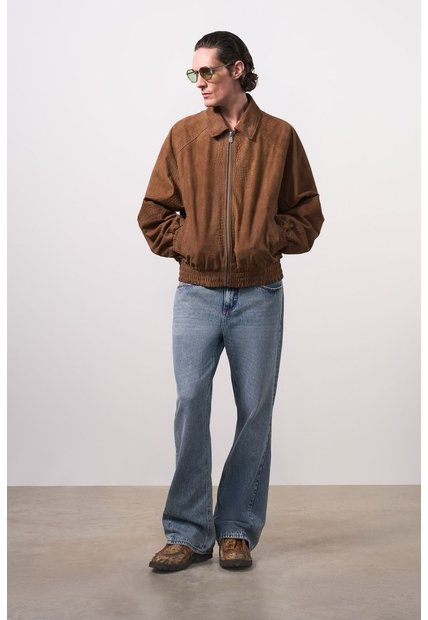 Chaqueta Bomber En Gamuza Croco Para Hombre Chaqueta Bomber En Gamuza Croco Para Hombre Cafe M VÉLEZ
