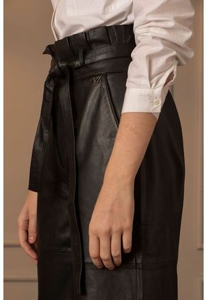 Pantalón Wide Leg De Cuero Para Mujer Cinturón De Cuero Negro