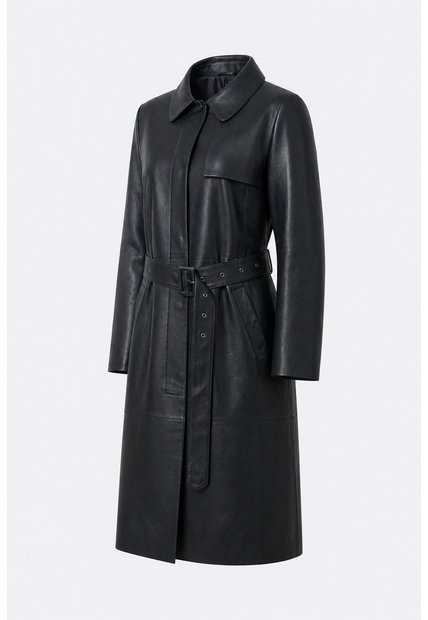 Trench Coat Manga Larga De Cuero Para Mujer Aura Trench Coat Manga Larga De Cuero Para Mujer Aura Negro XL VÉLEZ