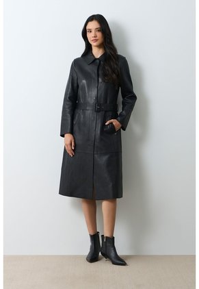Trench Coat Manga Larga De Cuero Para Mujer Aura Trench Coat Manga Larga De Cuero Para Mujer Aura Negro XL VÉLEZ