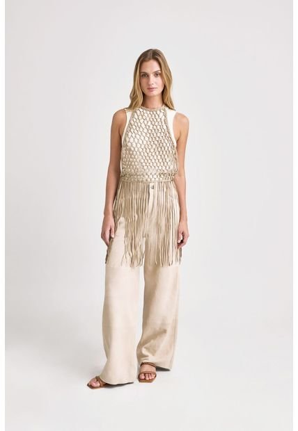 Chaleco Astromelia En Tejido Macramé Para Mujer Flecos Chaleco Astromelia En Tejido Macramé Para Mujer Flecos Beige M Vélez