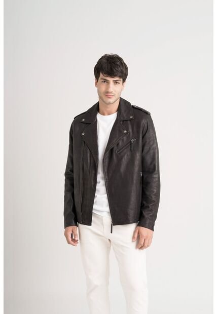 Chaqueta Biker Capri De Cuero Para Hombre Semi Ajustada Chaqueta Biker Capri De Cuero Para Hombre Semi Ajustada Negro XXL VÉLEZ