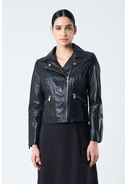 Chaqueta Silueta Tipo Biker De Cuero Para Mujer Cremalleras Chaqueta Silueta Tipo Biker De Cuero Para Mujer Cremalleras Negro XS VÉLEZ