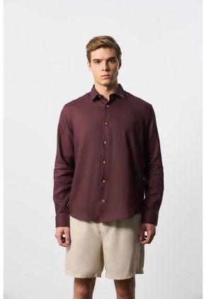 Camisa Manga Larga En Lino Para Hombre Silueta Semi Ajustada Camisa Manga Larga En Lino Para Hombre Silueta Semi Ajustada Vinotinto XL VÉLEZ