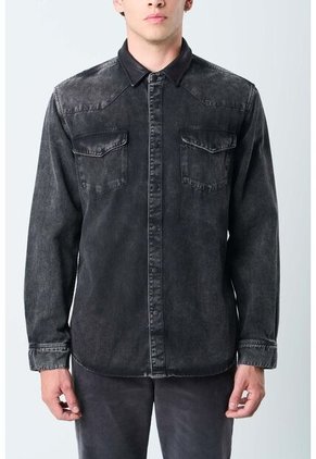 Sobrecamisa Alcor Manga Larga De Algodón Para Hombre Detalles Cuero Sobrecamisa Alcor Manga Larga De Algodón Para Hombre Detalles Cuero Negro M VÉLEZ