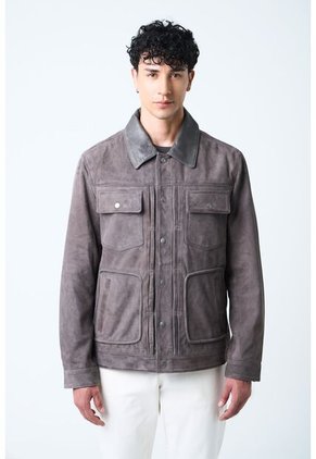 Chaqueta Aron En Gamuza Para Hombre Detalle Cuero Chaqueta Aron En Gamuza Para Hombre Detalle Cuero Gris Pistola S VÉLEZ