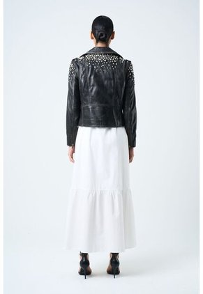 Chaqueta Biker De Cuero Para Mujer Cristales Chaqueta Biker De Cuero Para Mujer Cristales Negro L VÉLEZ