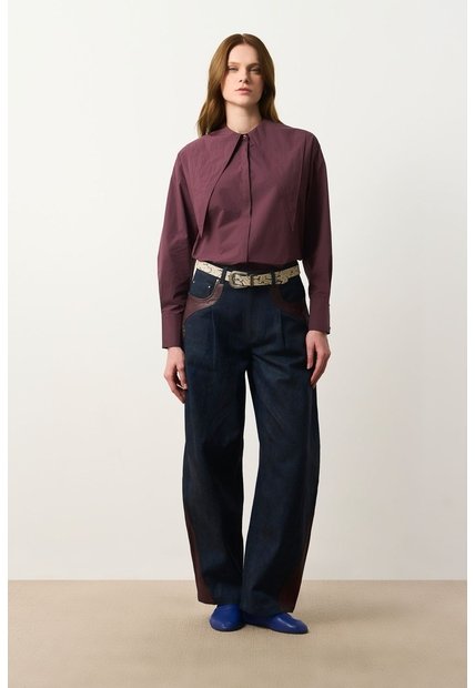 Jean Barrel En Denim Y Cuero Para Mujer Jean Barrel En Denim Y Cuero Para Mujer Vinotinto 10 VÉLEZ