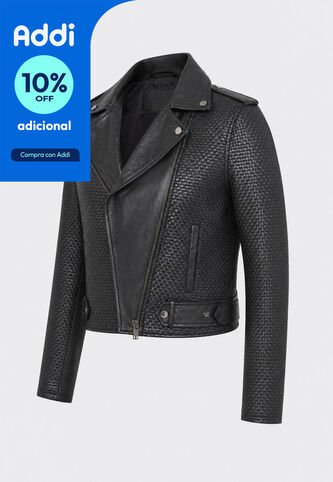 Chaqueta Claire Tejida De Cuero Para Mujer Silueta Biker Chaqueta Claire Tejida De Cuero Para Mujer Silueta Biker Negro S VÉLEZ Vélez