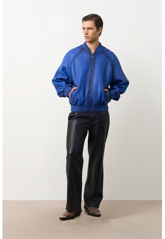 Chaqueta Bomber En Cuero Texturizado Para Hombre Calypso Chaqueta Bomber En Cuero Texturizado Para Hombre Calypso Azul XL VÉLEZ Vélez