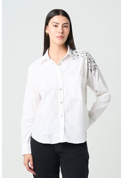 Camisa Manga Larga Antares Para Mujer Cristales Camisa Manga Larga Antares Para Mujer Cristales Blanco S VÉLEZ