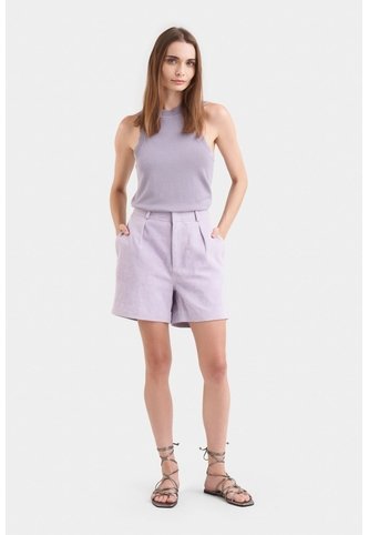 Short Ciboria De Cuero Gamuza Para Mujer Tiro Alto Short Ciboria De Cuero Gamuza Para Mujer Tiro Alto Lila 10 VÉLEZ Vélez