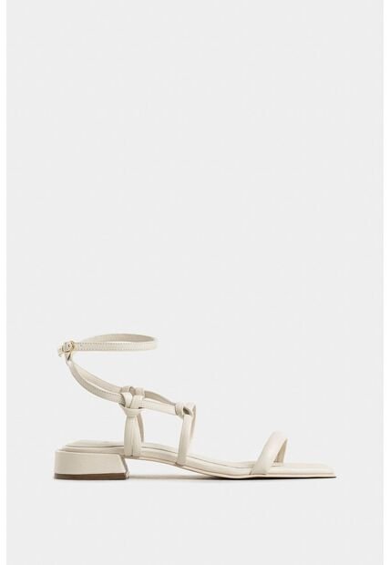 Sandalia Plana Rosa En Cuero Para Mujer Straps Nudos Sandalia Plana Rosa En Cuero Para Mujer Straps Nudos Blanco 35 Vélez