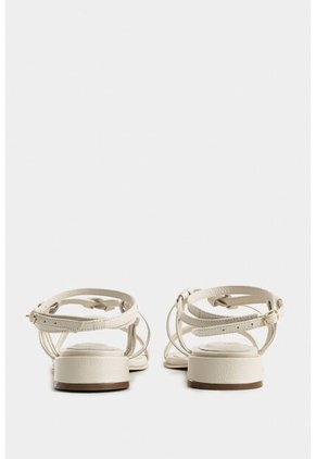 Sandalia Plana Rosa En Cuero Para Mujer Straps Nudos Sandalia Plana Rosa En Cuero Para Mujer Straps Nudos Blanco 35 Vélez