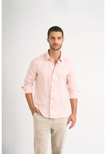 Camisa Manga Larga En Lino Para Hombre Silueta Semi Ajustada Camisa Manga Larga En Lino Para Hombre Silueta Semi Ajustada Rosado L Vélez
