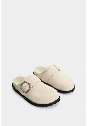 Mocasines Destalonados Niebla De Cuero Gamuzado Para Mujer Hebilla Mocasines Destalonados Niebla De Cuero Gamuzado Para Mujer Hebilla Crema 41 VÉLEZ