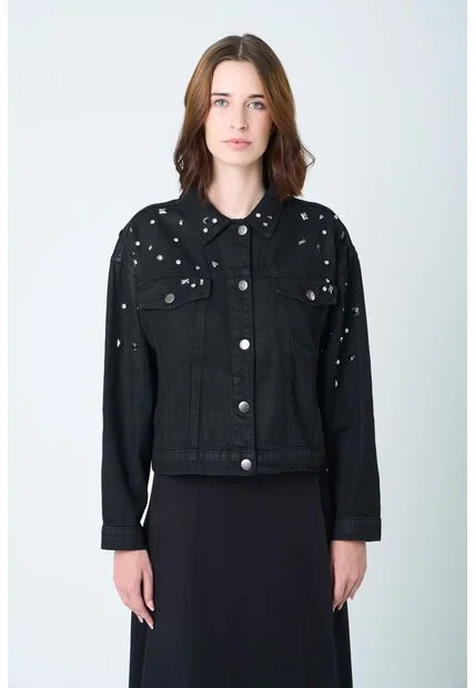 Chaqueta Black Para Mujer Silueta Trucker Chaqueta Black Para Mujer Silueta Trucker Negro XS VÉLEZ