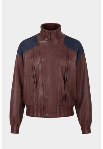 Chaqueta Bomber En Cuero Y Denim Para Hombre Chaqueta Bomber En Cuero Y Denim Para Hombre Vinotinto XL VÉLEZ Vélez