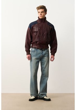Chaqueta Bomber En Cuero Y Denim Para Hombre Chaqueta Bomber En Cuero Y Denim Para Hombre Vinotinto XL VÉLEZ