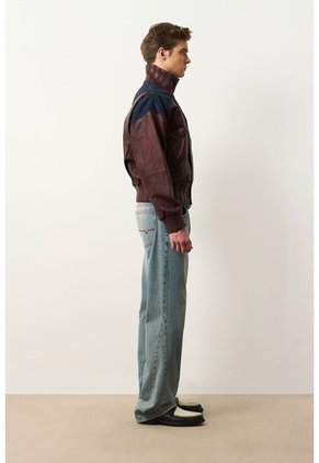 Chaqueta Bomber En Cuero Y Denim Para Hombre Chaqueta Bomber En Cuero Y Denim Para Hombre Vinotinto XL VÉLEZ