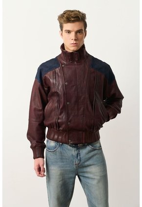 Chaqueta Bomber En Cuero Y Denim Para Hombre Chaqueta Bomber En Cuero Y Denim Para Hombre Vinotinto XL VÉLEZ