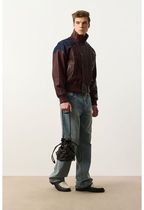 Chaqueta Bomber En Cuero Y Denim Para Hombre Chaqueta Bomber En Cuero Y Denim Para Hombre Vinotinto XL VÉLEZ