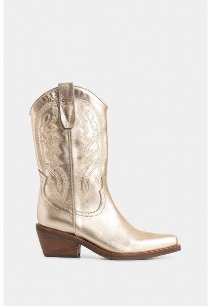 Botas Texanas Glam De Cuero Folia Para Mujer Bordada Botas Texanas Glam De Cuero Folia Para Mujer Bordada Dorado 35 Vélez