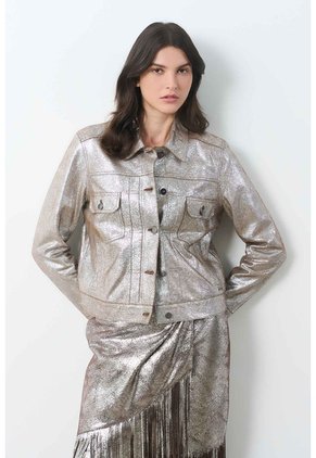 Chaqueta Trucker De Cuero Gamuzado Para Mujer Glass Chaqueta Trucker De Cuero Gamuzado Para Mujer Glass Plata S VÉLEZ