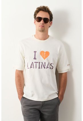 Camiseta Cropped En Algodón Para Hombre I Love Latinas 2.0 Camiseta Cropped En Algodón Para Hombre I Love Latinas 2.0 Crema XS VÉLEZ
