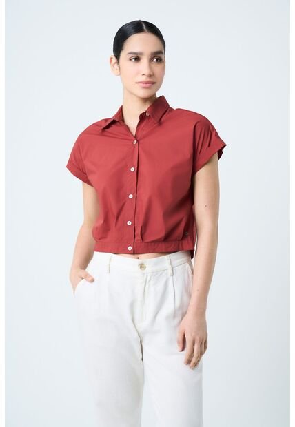Camisa Manga Corta Sombra En Tejido Plano Para Mujer Cropped Camisa Manga Corta Sombra En Tejido Plano Para Mujer Cropped Vinotinto M Vélez