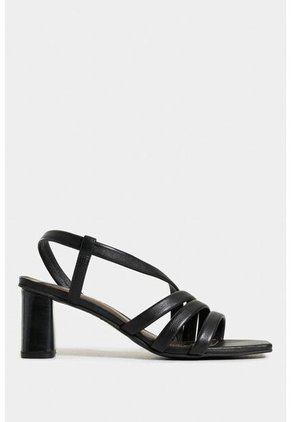 Sandalia Tacón Gobi De Cuero Liso Para Mujer Straps Sandalia Tacón Gobi De Cuero Liso Para Mujer Straps Negro 37 VÉLEZ