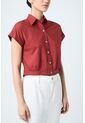 Camisa Manga Corta Sombra En Tejido Plano Para Mujer Cropped Camisa Manga Corta Sombra En Tejido Plano Para Mujer Cropped Vinotinto M Vélez de Vélez