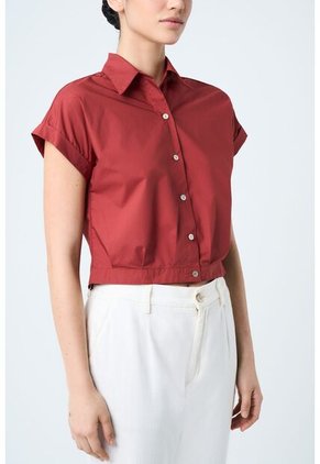 Camisa Manga Corta Sombra En Tejido Plano Para Mujer Cropped Camisa Manga Corta Sombra En Tejido Plano Para Mujer Cropped Vinotinto M Vélez