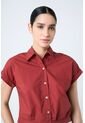 Camisa Manga Corta Sombra En Tejido Plano Para Mujer Cropped Camisa Manga Corta Sombra En Tejido Plano Para Mujer Cropped Vinotinto M Vélez de Vélez