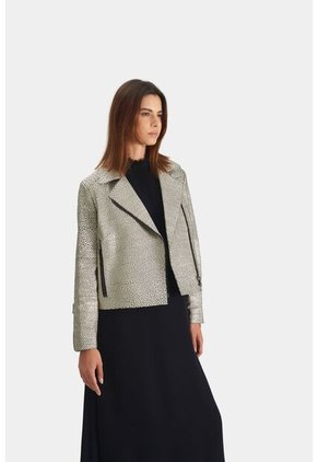Chaqueta Biker Tokio En Cuero Para Mujer Efecto Metalizado Chaqueta Biker Tokio En Cuero Para Mujer Efecto Metalizado Dorado L VÉLEZ