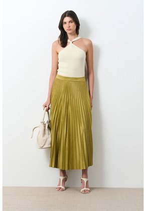 Falda Plisada Alma Para Mujer Tejido De Punto Falda Plisada Alma Para Mujer Tejido De Punto Verde Oliva 12 VÉLEZ
