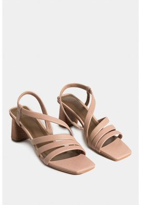 Sandalia Tacón Gobi De Cuero Liso Para Mujer Straps Sandalia Tacón Gobi De Cuero Liso Para Mujer Straps Arena 40 VÉLEZ