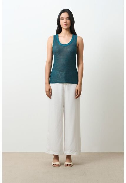 Camiseta Tejida Para Mujer Efecto Metalizado Lúrex Camiseta Tejida Para Mujer Efecto Metalizado Lúrex Azul Aguamarina L VÉLEZ