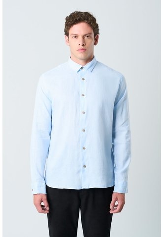 Camisa Manga Larga En Lino Para Hombre Silueta Semi Ajustada Camisa Manga Larga En Lino Para Hombre Silueta Semi Ajustada Azul Claro S VÉLEZ Vélez