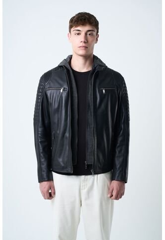 Chaqueta Belmont De Cuero Para Hombre Capucha Y Pechera Chaqueta Belmont De Cuero Para Hombre Capucha Y Pechera Negro XXL VÉLEZ Vélez
