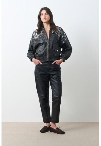 Chaqueta Bomber De Cuero Para Mujer Luzia Chaqueta Bomber De Cuero Para Mujer Luzia Negro S VÉLEZ Vélez