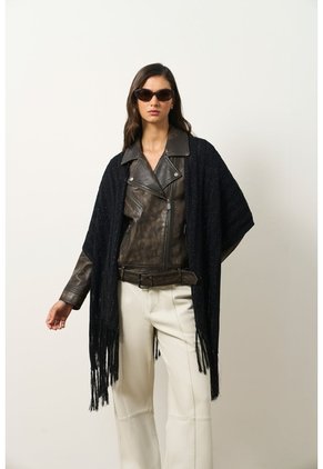 Cárdigan Tipo Poncho Tejido Para Mujer Quena Cárdigan Tipo Poncho Tejido Para Mujer Quena Negro XL VÉLEZ