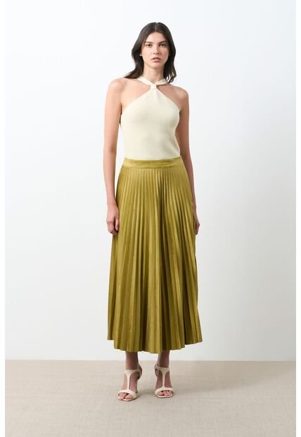 Falda Plisada Alma Para Mujer Tejido De Punto Falda Plisada Alma Para Mujer Tejido De Punto Verde Oliva 12 VÉLEZ