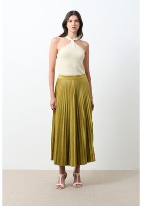 Falda Plisada Alma Para Mujer Tejido De Punto Falda Plisada Alma Para Mujer Tejido De Punto Verde Oliva 12 VÉLEZ
