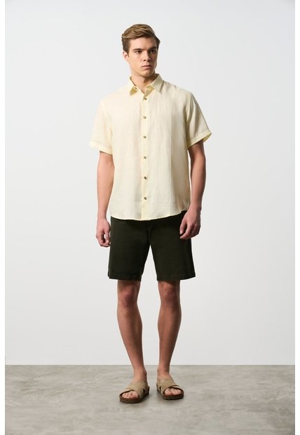 Camisa En Lino Manga Corta Siena Para Hombre Camisa En Lino Manga Corta Siena Para Hombre Amarillo M VÉLEZ