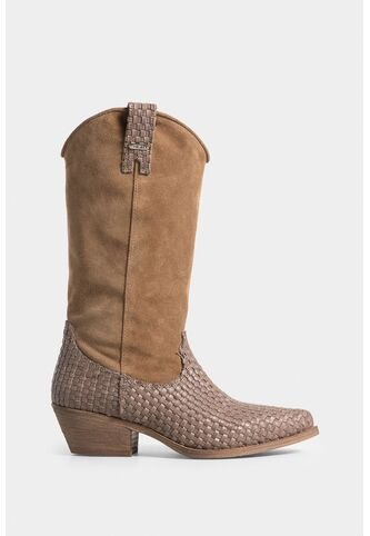 Botas Gobi De Cuero Liso Y Gamuza Para Mujer Chapetas Tejidas Botas Gobi De Cuero Liso Y Gamuza Para Mujer Chapetas Tejidas Arena 37 VÉLEZ Vélez