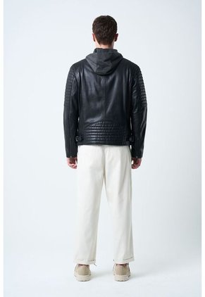 Chaqueta Belmont De Cuero Para Hombre Capucha Y Pechera Chaqueta Belmont De Cuero Para Hombre Capucha Y Pechera Negro XL VÉLEZ