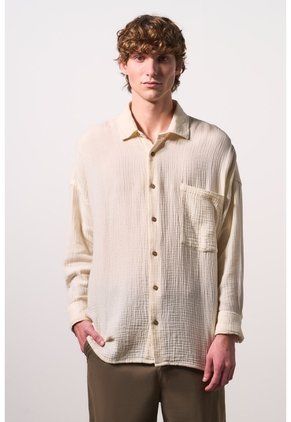 Camisa Manga Larga De Lino Para Hombre Siloli Camisa Manga Larga De Lino Para Hombre Siloli Crema XXL VÉLEZ