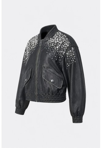 Chaqueta Bomber De Cuero Para Mujer Luzia Chaqueta Bomber De Cuero Para Mujer Luzia Negro M VÉLEZ Vélez